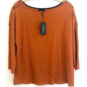 W5 Anthropologie Women’s Rust Orange Ribbed Button Shoulder Top Size M - NWT